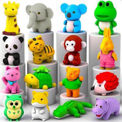 16 Pack Animal 3D Erasers Desk Pets for Kids Pencil Erasers Bulk Valentine for Classroom Prizes,Game Reward,Treasure Box,Goodie Bag Stuffers,Pinata Filler,Party Favors,Puzzle Mini Toys School Supplies