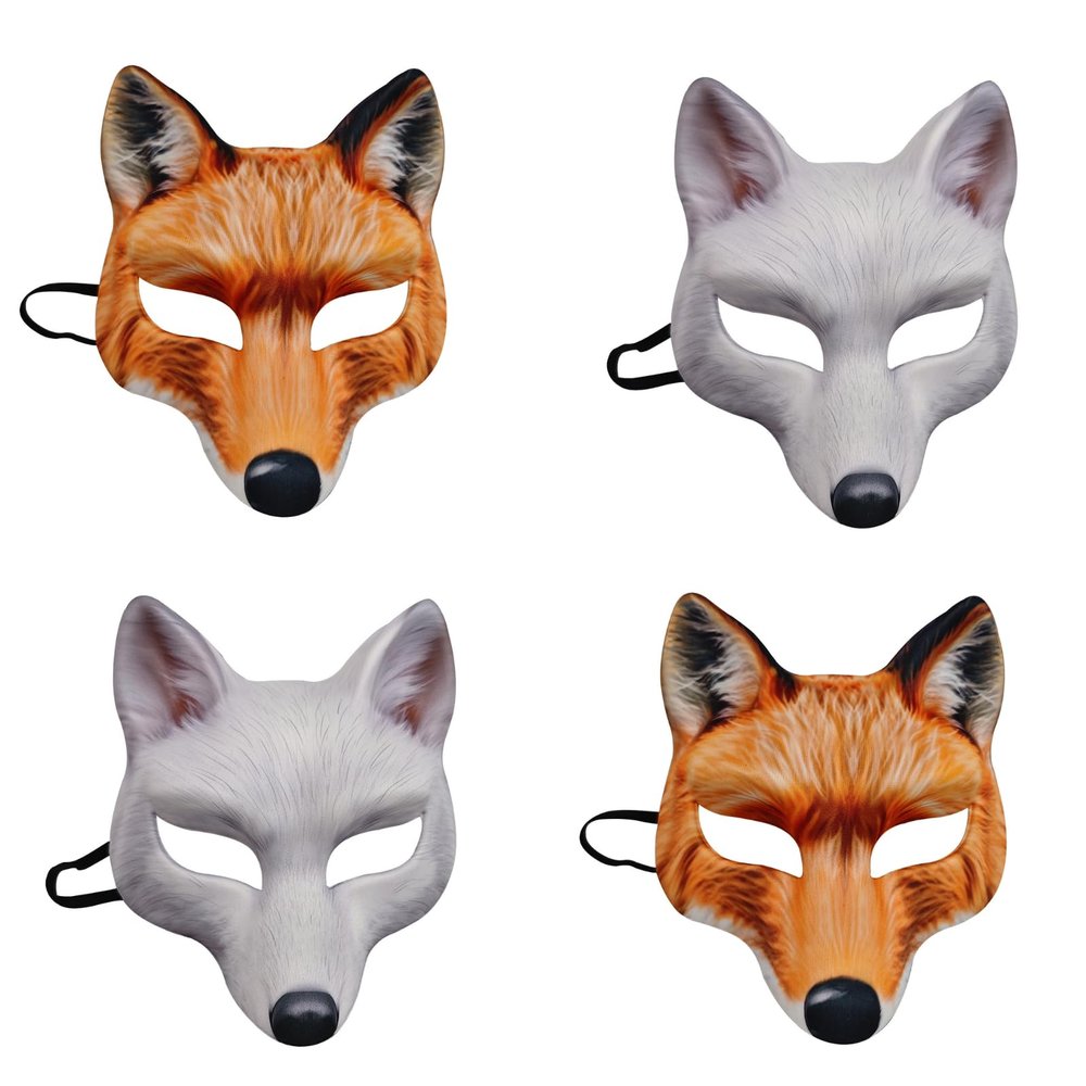 4pcs Fox Mask, Halloween Animal Face Mask, Half Face Mask for Halloween, Christmas, Easter, Masquerade Parties and Show, Fox Mask therian, Costume Mask