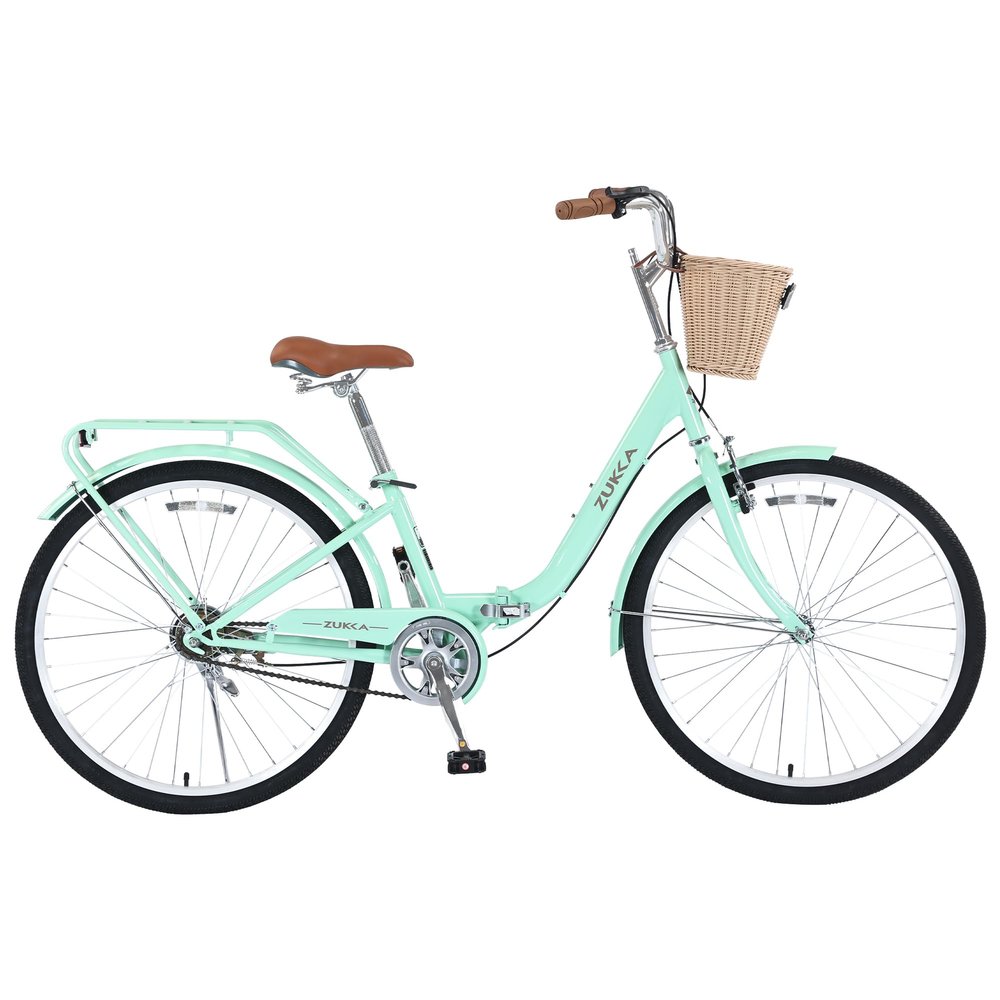 Cxcloestite 20/22/24/26 Inch Girls Bike with Basket, Bicycle for Above 7 Years Old, 1/7 Speed Girls City Bicycle,22/26 Inch Beach Cruiser Bike for Women (26 inch/Folding Bike-1 Speed, Green)