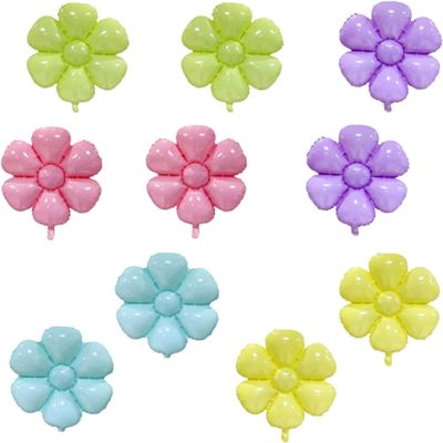 10 daisy themed balloons, flower themed party supplies, flower aluminum foil balloons for baby shower decoration, etc