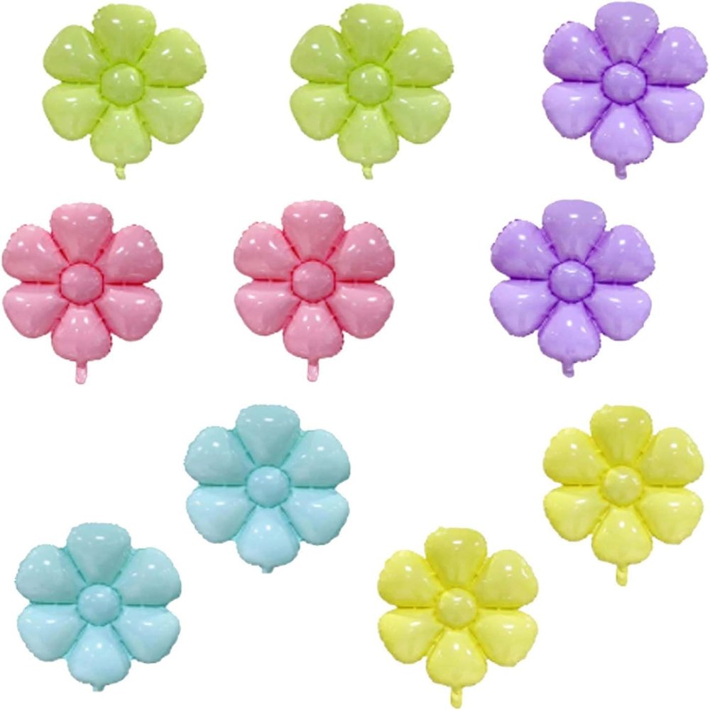 10 daisy themed balloons, flower themed party supplies, flower aluminum foil balloons for baby shower decoration, etc