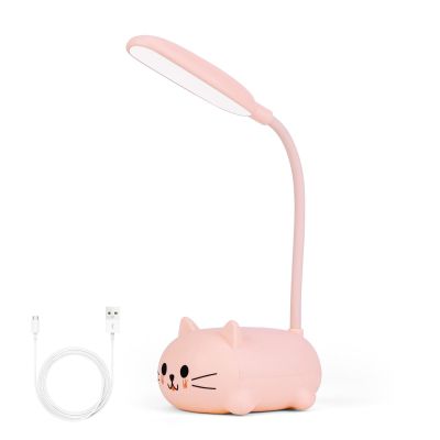 LED Desk Lamp for Kids - Cute Cat Night Light with Foldable Flexible Gooseneck USB Rechargeable Eye-Friendly Reading Girls' Gift Bedroom Bedside Decor