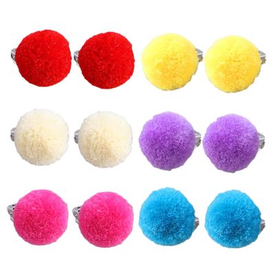 Healeved 6 Pairs Plush Ball Ear Clips for Girls Non-Piercing Clip-On Earrings Cute Pom Pom Fur Jewelry for Kids Colorful Accessories for Dress Up