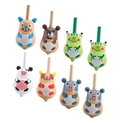 YARNOW 8Pcs Wooden Animal Gyro Educational Rotating Tops for Mixed Styles Fun and Engaging Playthings for Developing Motor Skills and Creativity