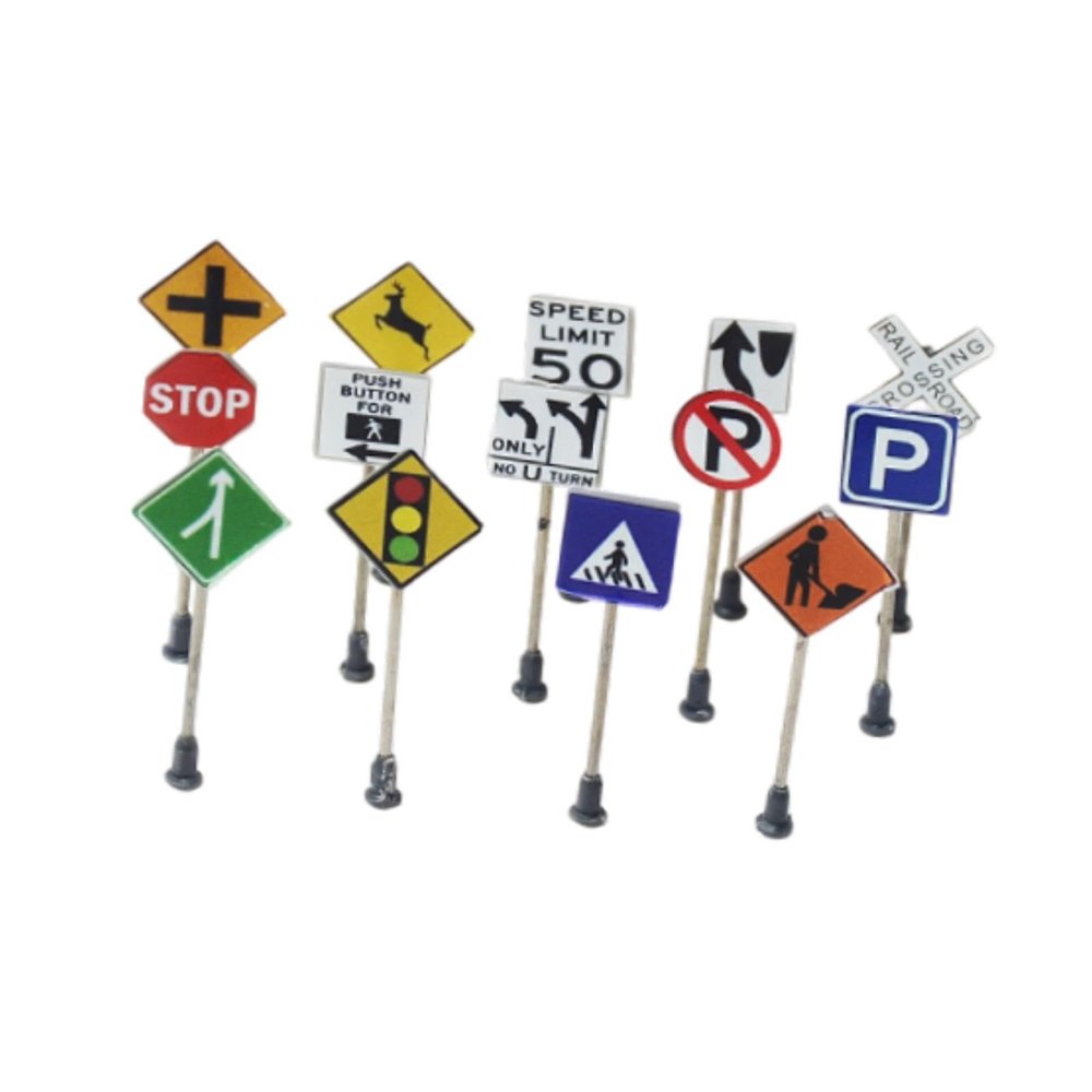 14 Pieces Mini Traffic Sign Models Road Signs Toy Models Children Play Set Handmade Toys for Boys Girls for Scene Layout