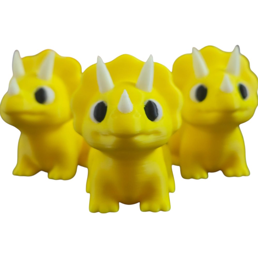 Mini Triceratops Figurines Pack of 3 | Cute Yellow Dinosaur Models for Desk Dcor, Collecting & Painting  3D Printed in Canada