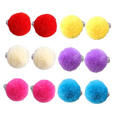 minkissy 6 Pairs Plush Ball Clip-On Earrings for Girls Non-Pierced Pom Pom Ear Clips Jewelry Accessories for Kids Soft and Colorful Fur Ear Cuffs