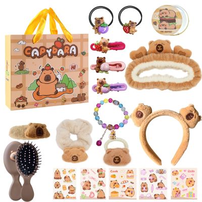 Carpibara Girls Gift Set Kawaii Hair Accessories Mirror Comb Set with Scrunchies, Bracelet, Hair tie, Hair Pins, Headbands, Cartoon Stickers Friendship Birthday Gifts for Teens Kids