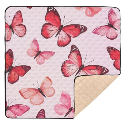 Flradish Pink Butterfly Baby Play Mat, Waterproof & Non-Slip Playpen Mat 50" X 50" Soft Foldable Crawling Mat Playing for Infants and Toddlers