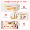 ROBOTIME Wooden Toy Dishwasher Sink  Pink Pretend Kitchen Toy with Gold Faucet, Turning Knobs, Dish Rack, Plates, Bowls, Cups  Montessori Wooden Play Kitchen for Girls Ages 3+ view 2