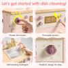ROBOTIME Wooden Toy Dishwasher Sink  Pink Pretend Kitchen Toy with Gold Faucet, Turning Knobs, Dish Rack, Plates, Bowls, Cups  Montessori Wooden Play Kitchen for Girls Ages 3+ view 3