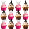 12 Pcs Witch Hat and Crown Cupcake Toppers Witch Theme Party Wicked Birthday Decorations Mini Wizard Hats Silver Crown Cake Topper Decor Princess Cake Accessories for Birthday Party Supplies Crafts view 1