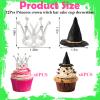 12 Pcs Witch Hat and Crown Cupcake Toppers Witch Theme Party Wicked Birthday Decorations Mini Wizard Hats Silver Crown Cake Topper Decor Princess Cake Accessories for Birthday Party Supplies Crafts view 2