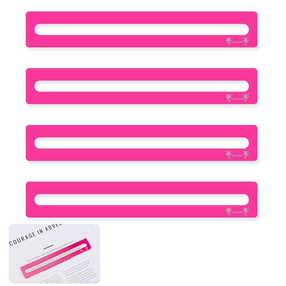 BOXOB 4pcs Mahjong Line Finder, Good Luck Mahjong Card Line Guide Rules Reader Helper Mah Jongg Accessories Gifts for Players (Rose Red)