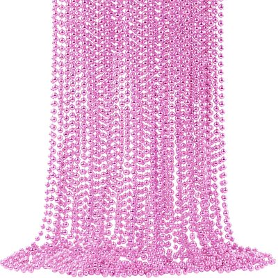 SHAOQINLIN 24 PCS Pink Bead Necklaces, Pink Mardi Gras Beads, 33 Round Cancer Beaded Necklace, Party Necklaces for Mardi Gras, Christmas, Valentine's Day Party Favors