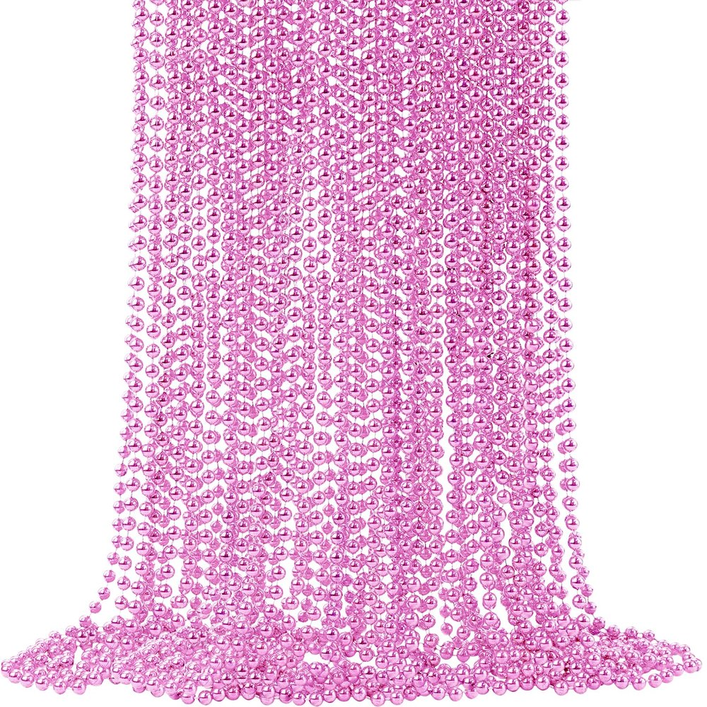 SHAOQINLIN 24 PCS Pink Bead Necklaces, Pink Mardi Gras Beads, 33 Round Cancer Beaded Necklace, Party Necklaces for Mardi Gras, Christmas, Valentine's Day Party Favors