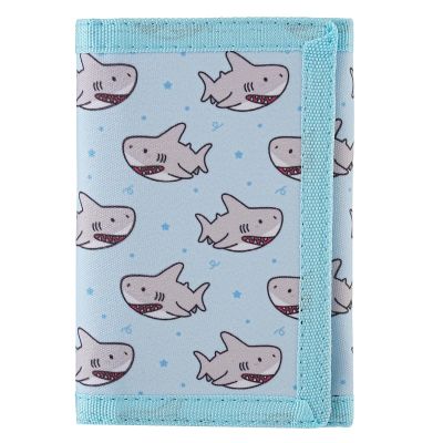 DEEKI Trifold Canvas Outdoor Sports Wallet for Boys Girls Teen Kids Lovely Wallet with Magic Sticker Kids Ages 4-5-6-7-8-9-10-12 Birthday Festivals Gifts(Shark)