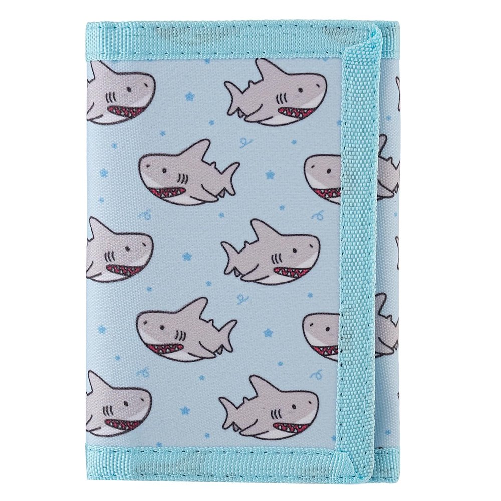DEEKI Trifold Canvas Outdoor Sports Wallet for Boys Girls Teen Kids Lovely Wallet with Magic Sticker Kids Ages 4-5-6-7-8-9-10-12 Birthday Festivals Gifts(Shark)