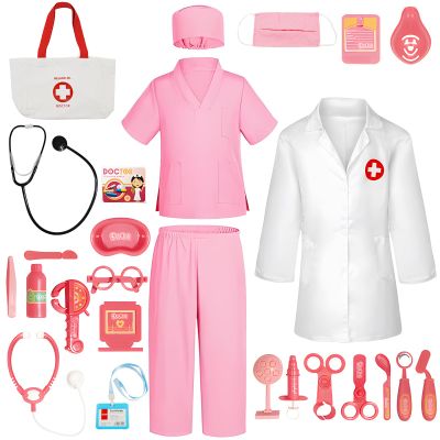 Doctors Kit with Medical Tools Doctor Set Includes Lab Coat Scrubs Stethoscope and Storage Bag Perfect for Doctor Costume Career Day Dress Up Events and Role Imagination Gifts3-4Y