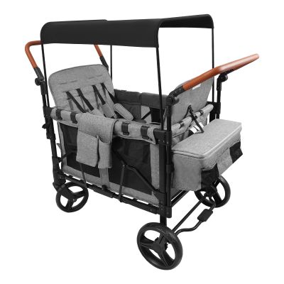 Foldable Double Push Bar Stroller Wagon Featuring 4 High Seat for 4 Kids
