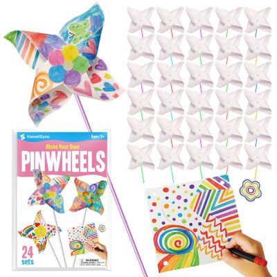 24 Pack DIY Pinwheels Crafts for Kids - Summer Spring Crafts for Kids 3-5, 4-6, 4-8 - Fun & Easy Assembly, Bulk STEM Educational Activity for Easter, Valentines Day, Classroom, Birthday Party Favor