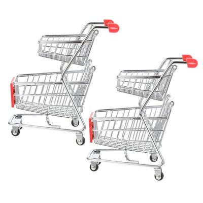 CIYODO 2pcs Mini Shopping Cart for Boys and Girls Double-Layer Iron Trolley Small Supermarket Handcart Models Cute Desktop Decoration for Play and Storage