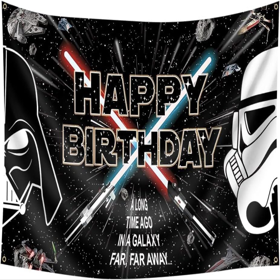 Galaxy Birthday Decorations Banner Tapestry for Party Universe Wars Background Party Supplies 60 x40inch 4 gromments Galaxy Wars backdrop Happy Birthday Party for Kids