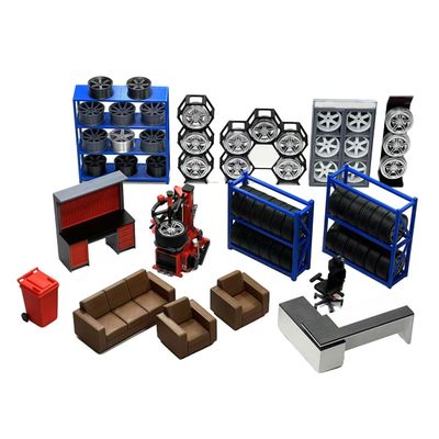 Car Repair Garage Model, 1/18 Scale Tire Rack and Tire Changer Model Set for DIY Car Repair Shop and Custom Shop Scene, Can be Combined with RC Cars or Display Cars to Form a Scene