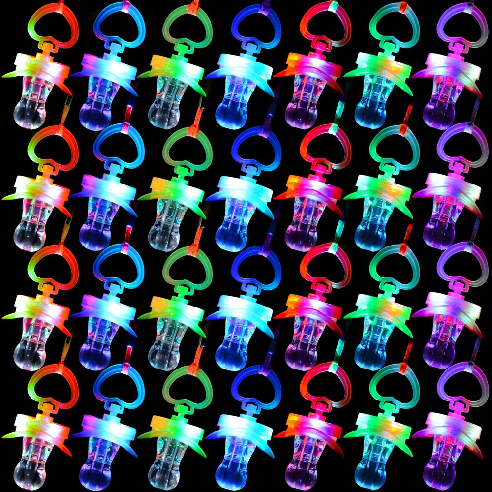 48 PCS LED Pacificers LED Light Up Pacifiers Necklace Flashing Pacifiers Whistles LED Rave Pacifiers Glowing Pacificer Glow in The Dark Party Favors for Halloween,Christmas,Birthday(6 Random Colors)