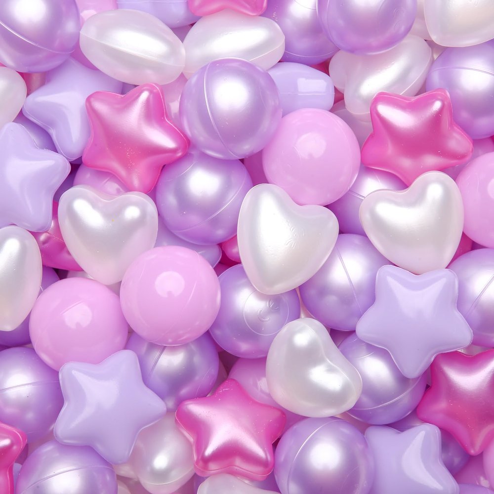 GOGOSO Ball Pit Balls,Plastics Balls for Ball Pit, Stars Hearts Shape for PastelBall for Toddlers Kids, Pear Pink Purple White,500pcs