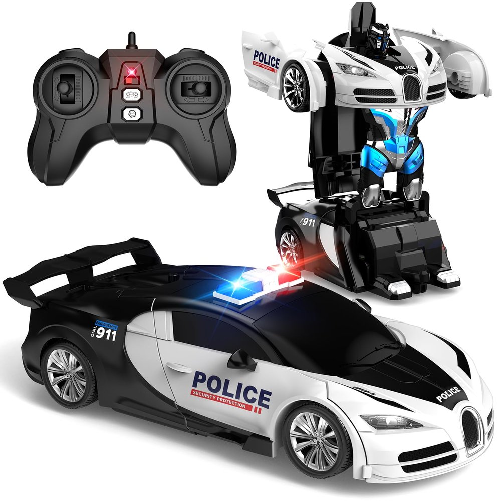 AONEPTR Remote Control Car, One-Click Becoming Robot Transforming Toys Car for Boys, Smooth Deformation, Demo Mode, 360 Rotation, Easy to Use, 2.4GHZ, LED Light, RC Cars for Christmas, Kids, White
