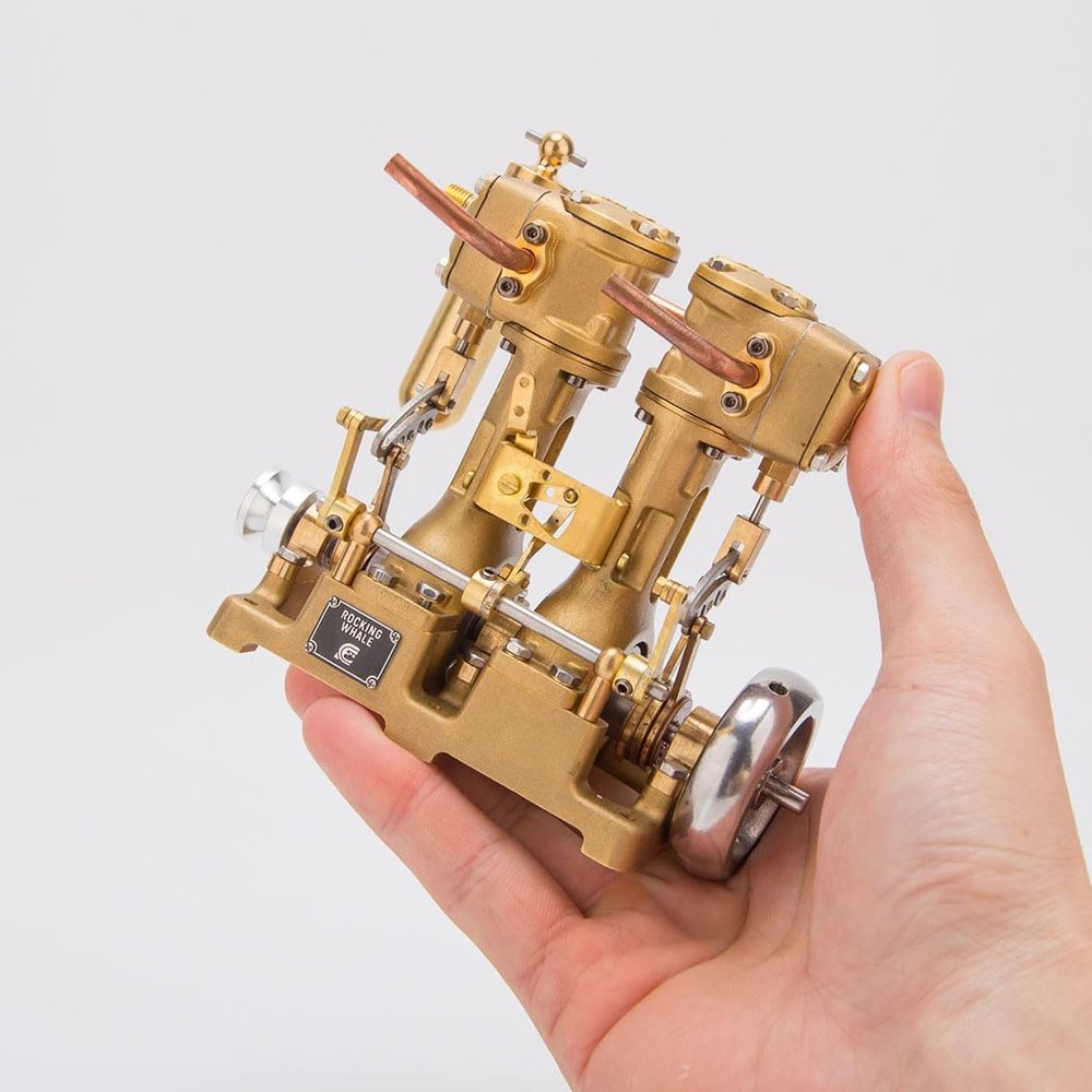 Goekhyrani RW-L2 Mini Steam Engine Model (No Boiler), V4 4-Cylinder Reciprocating Steam Motor for 90150cm Boats, Forward/Reverse Rotation, Educational Engineering Set, RTR Gift for Him