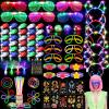 130PCS Glow in the Dark Party Supplies for Kids Adults, Light Up Party Favors with LED Glasses, Headbands, Finger Lights, Glow Sticks, Temporary Tattoos, Neon Face Body Paint for Halloween, Birthdays view 1
