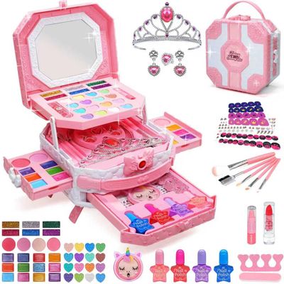 Kids Makeup Sets for Girls 5-8, 68 Pcs Kids Makeup Kit for Girls Non-Toxic Washable Real Cosmetic Set, Play Make Up Kit, Toddlers Birthday Gifts Princess Toys for 3 4 5 6 7 8 9 10 11 12 Year Old