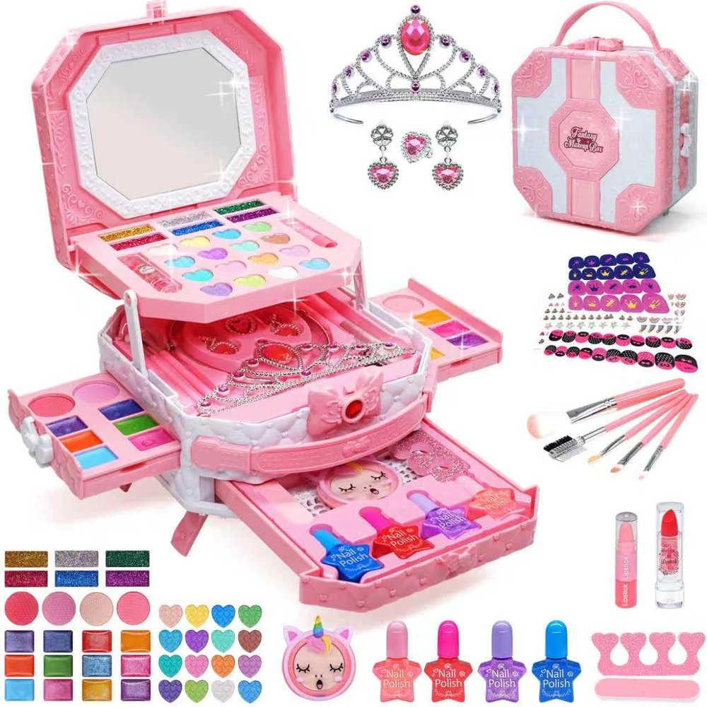 Kids Makeup Sets for Girls 5-8, 68 Pcs Kids Makeup Kit for Girls Non-Toxic Washable Real Cosmetic Set, Play Make Up Kit, Toddlers Birthday Gifts Princess Toys for 3 4 5 6 7 8 9 10 11 12 Year Old