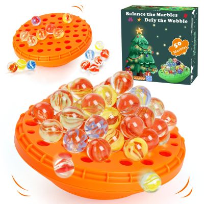 Marble Balance Game - 50 Colorful Marbles with Built-in Storage, Fun Family Challenge for 1-4 Players, Educational Toy for Kids & Adults, Perfect for Parties, Travel & Birthday Gifts (Pumpkin Orange)