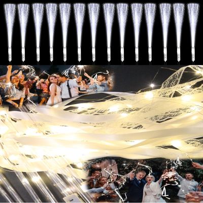 24 PCS White Light Up Wands Glow Fiber Optic Sticks LED Ribbon Streamers Sticks with Bells 3 Flashing Modes for Valentine's Day,Wedding Reception,Birthday,July 4th,Halloween, Christmas