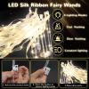 24 PCS White Light Up Wands Glow Fiber Optic Sticks LED Ribbon Streamers Sticks with Bells 3 Flashing Modes for Valentine's Day,Wedding Reception,Birthday,July 4th,Halloween, Christmas view 3