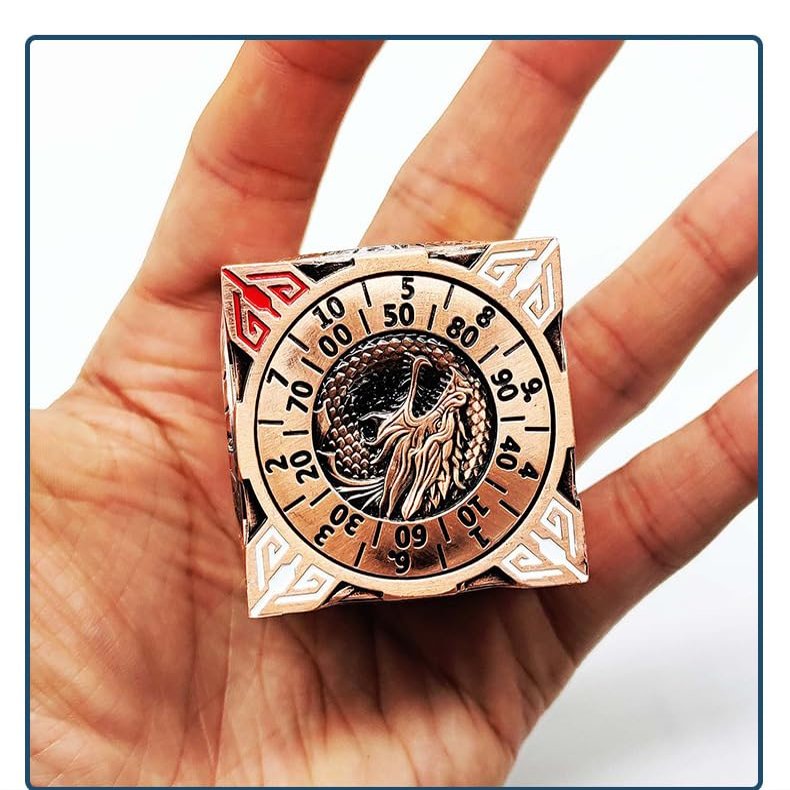 7-in-1 Metal DND Spinner Dice Set, Polyhedral RPG Dice with 3D Relief Design, Dragons Tabletop Gaming Accessory (Vintage Ember Copper)