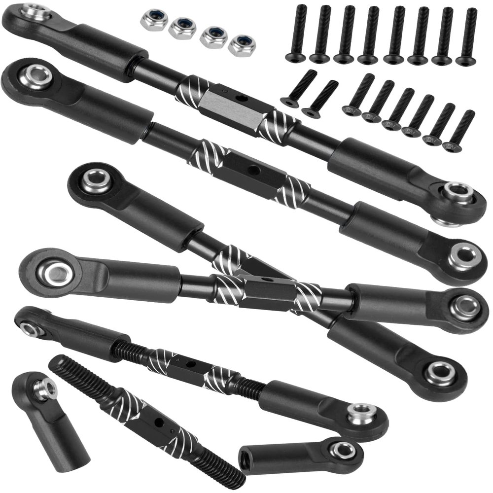 RCarmubWow RC Turnbuckles Camber Links Upgrades Part for 1/10 Slash 4x4(VXL),Rustler 4x4(VXL),Stampede 4x4(VXL),Hoss 4X4 VXL,Jat0 4X4(VXL),Alloy Steering Linkage,Replace #9027#9028#9029,Black