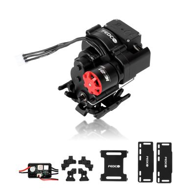 FEDCO SCX24 Motor Upgrade 2-Speed Transmission with 3500KV Brushless Motor and ESC Combo with Transmission Mount,Side Plate,Shock Mount,Receiver Tray for SCX24 Upgrades 1/24 RC Crawler,RTR Version