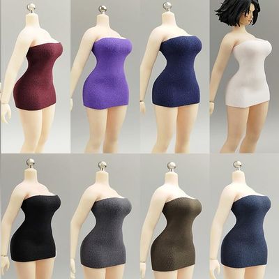 1/12 Scale Female Clothes, Belted Dress Strapless Dress for 6-inches Action Figure Body, 1/12 Female Doll Costume Tight-Fitting Skintight Short Hip Skirt Dress (Black, Strapless Short Dress)