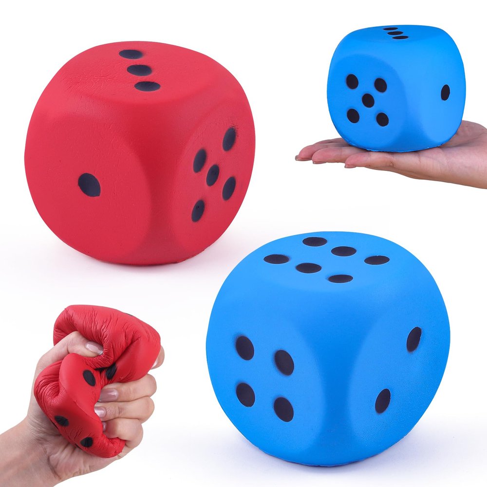 Anboor 2 Pcs Large Foam Dice for Adults Kids - 3.54" Jumbo Big Dados Giant Soft Fun, Colorful Dice for Game Nights & Classroom Activities (Blue & Red)