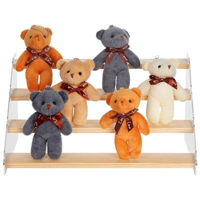 4-Tier Acrylic and Wood Riser Stand, Wooden Display Shelf Organizer for Jewelry, Toys, Makeup, Perfumes, Cupcakes, Dolls, Action Figures