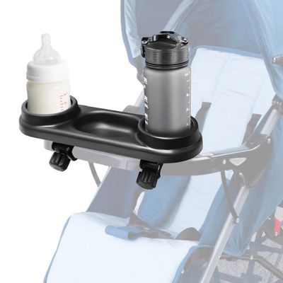 3-in-1 Stroller Snack Tray with Cup Holder, Multifunctional Organizer for Flat Handrail Tubes