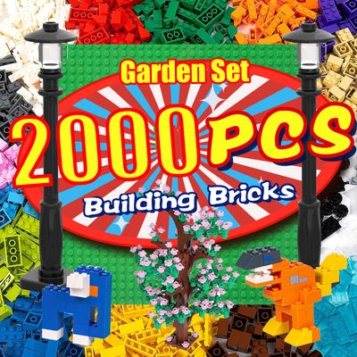 2000 Pieces Building Bricks, Building Bulks Blocks with 1 Packs 24x24 Studs Sticky Plates,400PCS Flowers and Tree/Grassland, Creative Toy Blocks Compatible with All Major Brands 14 Shape/18 Color