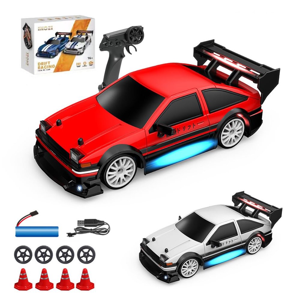 Hanll 1:24 Scale RC Drift Car  4WD High Speed 30km/h Remote Control Racing Car with LED Lights and Drift Tires for Adults & Hobbyists(Red/8604)