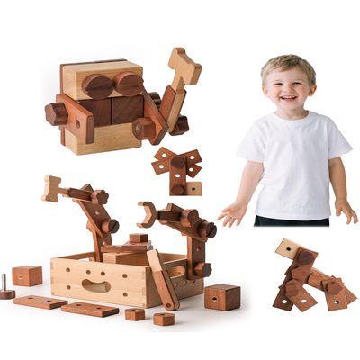 DadCarved Wooden Tool Set for Kids 3+ | Solid Wood Construction Toy with Screws and Nuts, 32-Piece Building Set with Storage Box