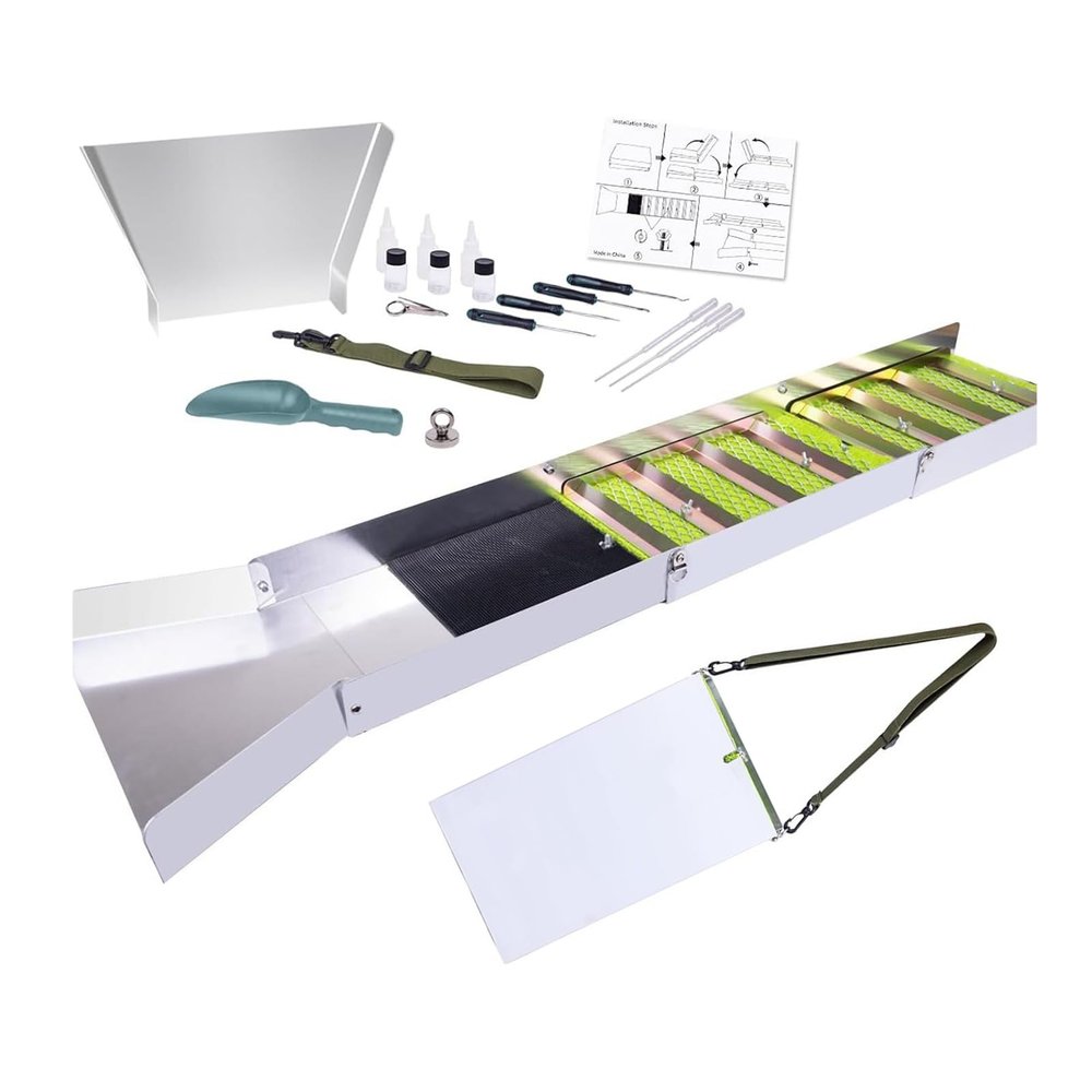 baojielai 50Inch Portable Foldable Aluminum Alloys Sluice Box Gold Mining Kits Includes Essential Tool For Efficient Prospecting