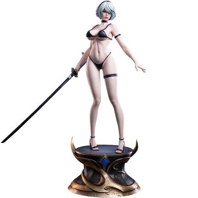 2B Figure Statue Swimsuit Anime Automata2B Action Figure with Floor Base 2Byorha No.2 Type B Interchangeable Head Accessories 2B Figurine Large Sculpture Collectible Game Fans Gifts 19.68in